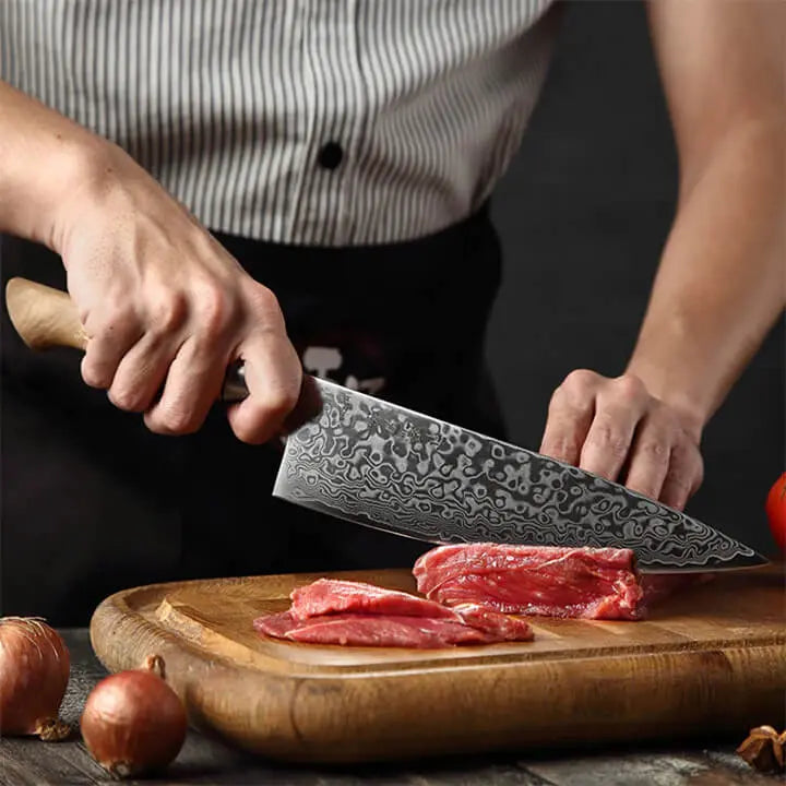 Damast Chefmesser - Bergahorn Griff