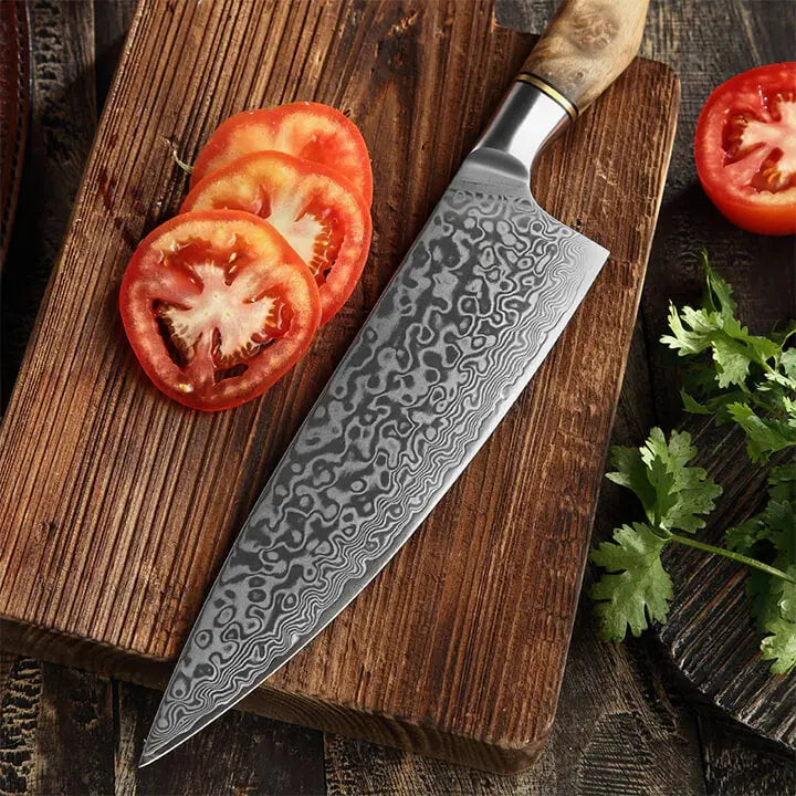 Damast Chefmesser - Bergahorn Griff