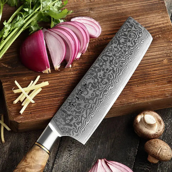 Damast Nakiri Messer - Bergahorn Griff