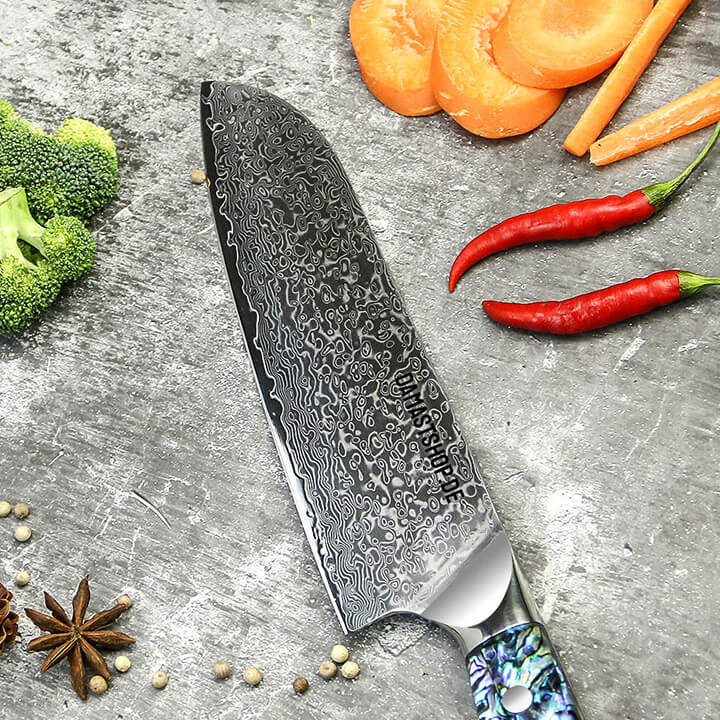 Damast Santoku Messer - Abalone Epoxitharz Griff