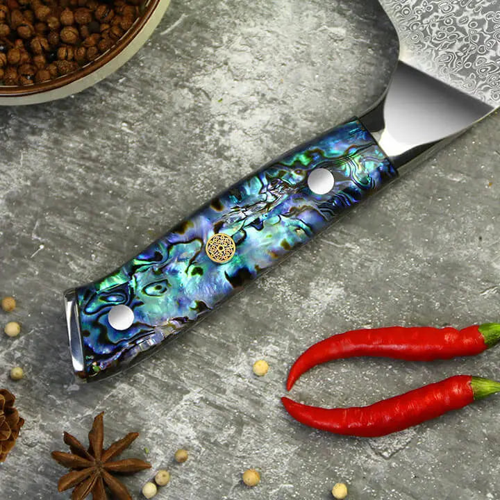Damast Santoku Messer - Abalone Epoxitharz Griff