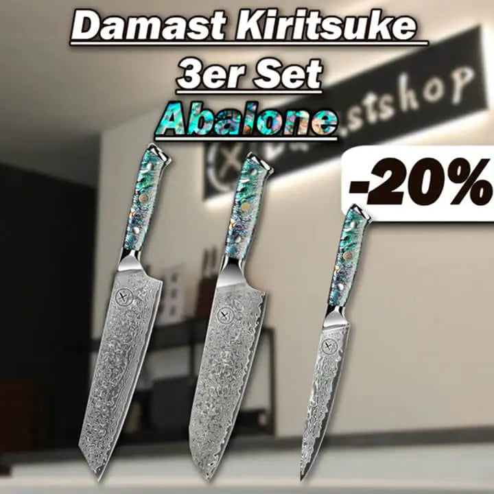 Damast Kiritsuke 3er Set - Abalone Epoxitharz Griff