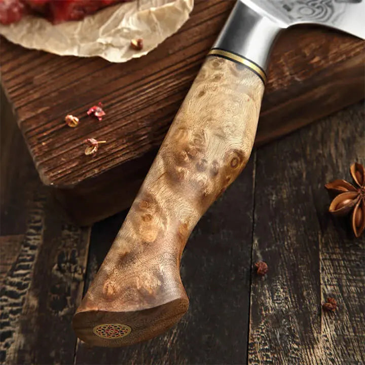 Damast Santoku Messer - Bergahorn Griff