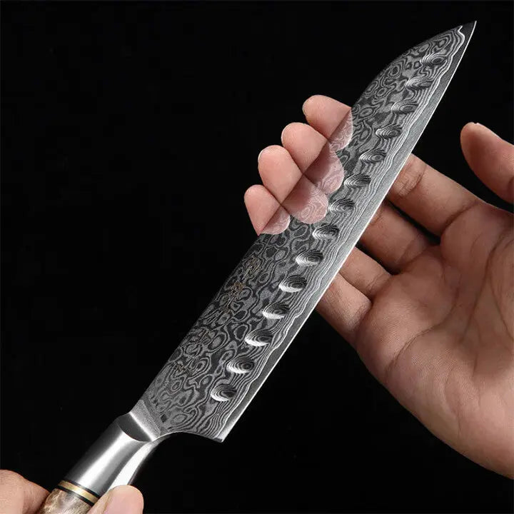 Damast Santoku Messer - Bergahorn Griff