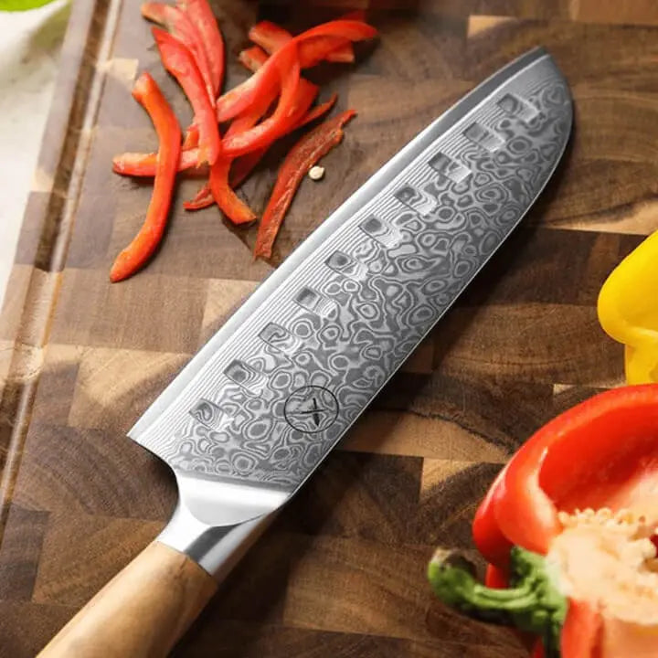 Damast Santoku - Olive Griff