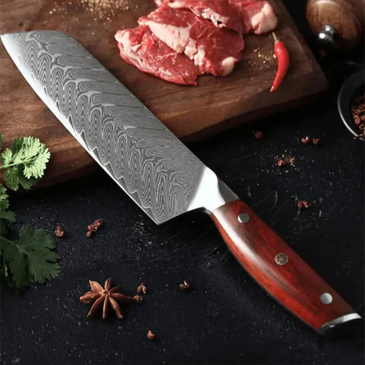 Damast Santoku - Palisander Griff