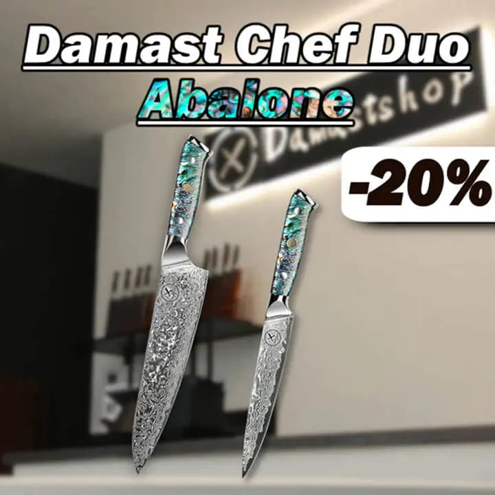 Damast Chefmesser Dou Set - Abalone Epoxitharz Griff