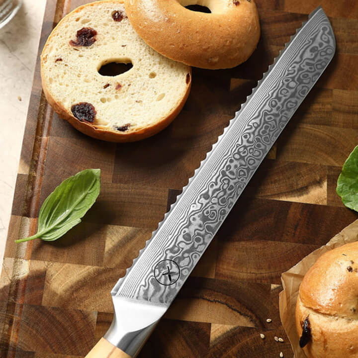 Damast Brotmesser - Olive Griff