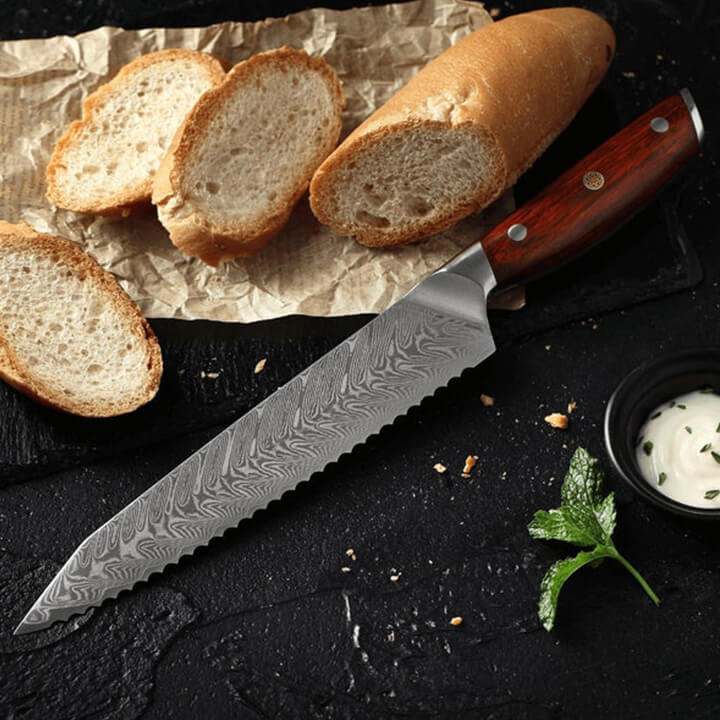 Damast Brotmesser - Palisander Griff
